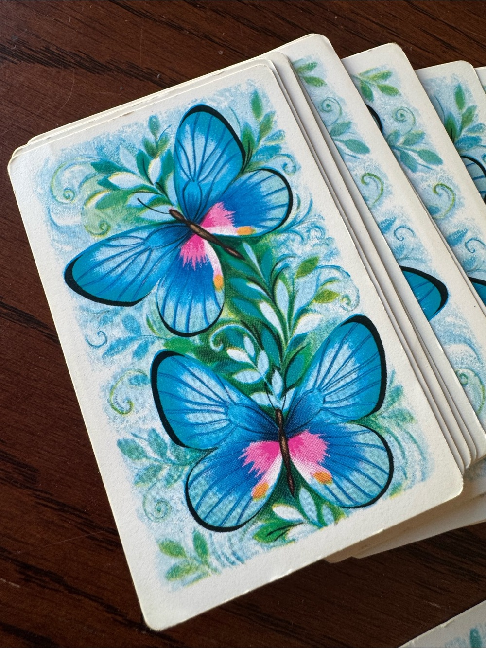 Vintage Butterfly Playing Cards Made In USA Blue & Pink Illustration